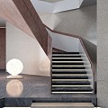 Marble Stair Corner Stair Handrail Stair Lighting 3d model