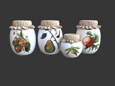 Decorative Jars With Fruit Prints And Fabric Lids For Home Decoration 3d model