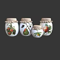 Decorative Jars With Fruit Prints And Fabric Lids For Home Decoration
