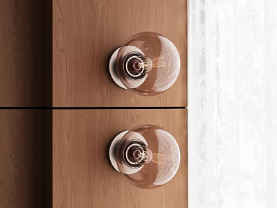 Modern Glass Shade Wall Lamps Mounted On Wooden Wall For Interior Lighting Decor 3d model