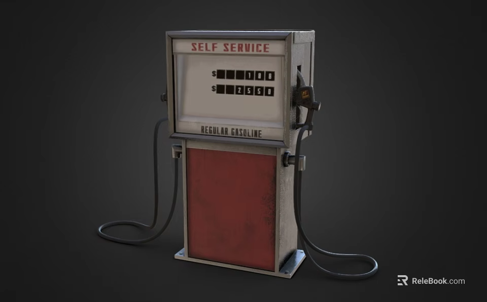 Retro Self Service Gasoline Pump With Regular Fuel Display And Nozzles 3d model 