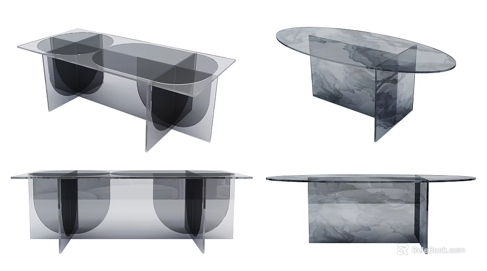 Inflatable Transparent Modern Table Designs With Oval And Rectangular Shapes 3d model 