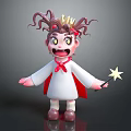 Game Movie Character Featuring Curly Hair Crown Yellow Eyes Red Cape And Star Wand