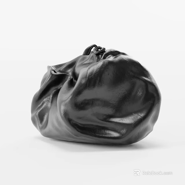 Black Leather Daily Accessory Bag With Soft Wrinkled Texture And Fashion Design 3d model 