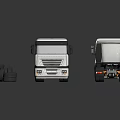 Two White Truck Models With Spare Tires On Reflective Black Surface