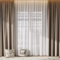 Elegant Beige Curtains With White Sheer Panels And Natural Light Through Window