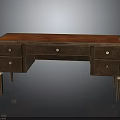 Classic Wooden Desk With Red Top And Multiple Drawers Featuring Metal Knobs 3d model