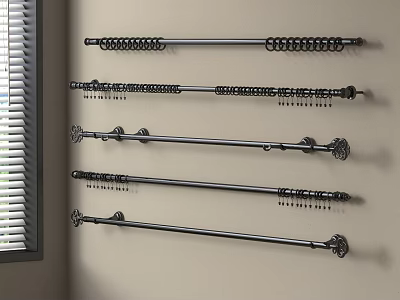 Stylish Metal Curtain Rods As Essential Curtain Accessories With Decorative Finials And Hooks 3d model