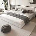 Modern Double Bed In Minimalist Bedroom With White Frame Gray Blanket And Pillows