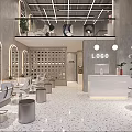 Modern Hair Salon Interior With White Chairs Round Mirrors Open Layout And Upper Floor Seating