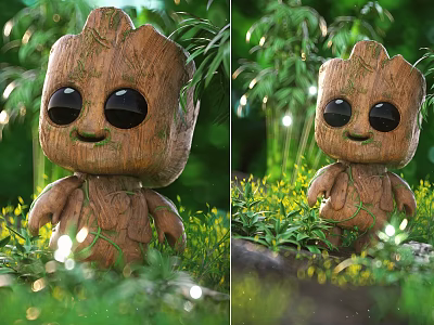Cute Baby Groot In Lush Green Environment 3d model