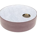 Modern Round Coffee Table With Marble Surface Pink Ribbed Base And Gold Tray 3d model