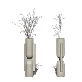 Two White Modern Design Vases with Unique Shape and Dried Branches Inside 3d model