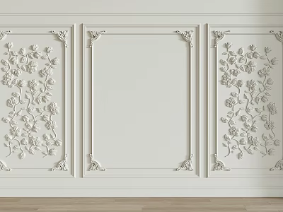 Decorative Lines On White Wall With Floral Carvings And Ornate Frames Design 3d model