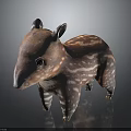 Baby Tapir With Brown And White Stripes Standing As Toy Figurine On Black Background