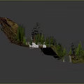 Car Driving On Scenic Winding Mountain Road With Trees Terrain And Red Roof Building