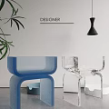 Designer Modern Dining Chairs Blue Transparent With Green Plant Hanging Lamp