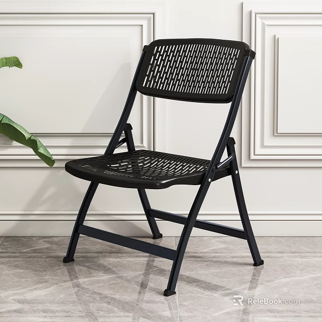 Black Folding Leisure Chair With Mesh Back Seat And Metal Frame For Indoor Use 3d model 