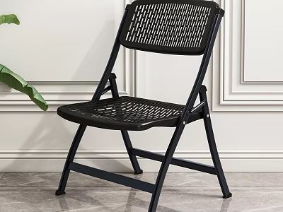 Black Folding Leisure Chair With Mesh Back Seat And Metal Frame For Indoor Use 3d model