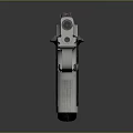 Handgun Weapon With Silver Finish And Black Grips On Reflective Surface