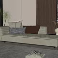 Modern Living Room Beige Chaise Lounge with Decorative Pillows Green Plant and Wooden Wall