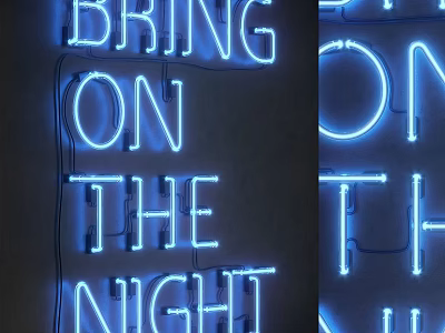 Blue Neon Wall Light with Bring On The Night Text Design for Modern Interior Decor 3d model