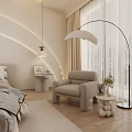 Minimalist Modern Bedroom Interior Design With Curved Lighting Bed White Wardrobe Sofa And Carpet