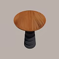 Modern Minimalist Wooden Side Table With Black Layered Stacked Base And Round Top