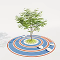 Tree Pit Featuring Circular Red And Blue Concentric Circles Grid Ground And White Stone Slabs 3d model