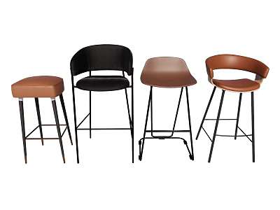Modern Leather Bar Stools With Black And Brown Seats And Metal Legs 3d model