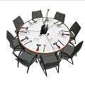 Modern Round Dining Table Set With 8 Gray Chairs And Dinnerware Decorative Vase 3d model