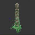 Ancient Brick Obelisk Structure With Green Plants Growing At The Base