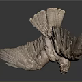 Copper Colored Bird Sculpture With Spread Wings Perched On Wooden Branch