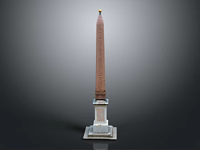 Tall Brown Obelisk Structure With White Stone Pedestal And Golden Top Decoration 3d model