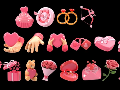 Valentine's Day Love Symbols Including Hearts Roses Gifts And Teddy Bear Decorations 3d model