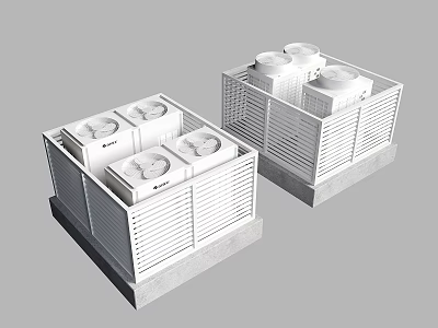 Outdoor Industrial Air Conditioner Fans With White Grille Enclosure And Top Units 3d model