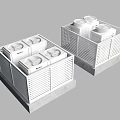 Outdoor Industrial Air Conditioner Fans With White Grille Enclosure And Top Units