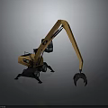 Yellow Excavator With Long Hydraulic Arm And Grapple For Industrial Applications