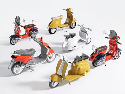 Vintage Colorful Scooters With Classic Retro Designs And Multiple Stylish Models 3d model