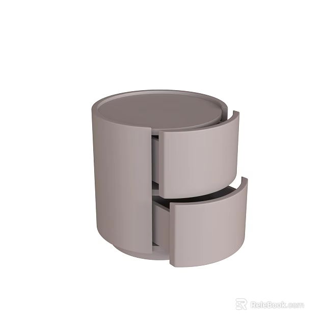 Modern Minimalist Light Gray Cylindrical Bedside Table With Two Drawers Layered Design 3d model