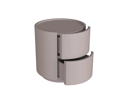 Modern Minimalist Light Gray Cylindrical Bedside Table With Two Drawers Layered Design 3d model