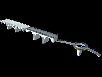 Modern Bridge Structure With Multiple Arches Curved Deck And Circular Platform 3d model