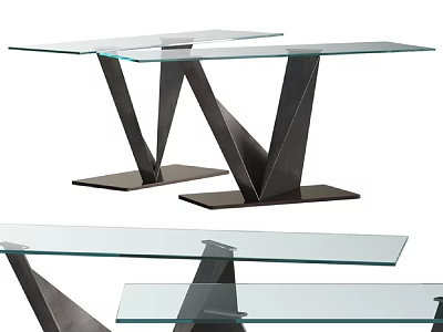 Modern Sofa Coffee Table Combination With Glass Tabletop And Metal Geometric Legs 3d model
