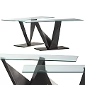 Modern Sofa Coffee Table Combination With Glass Tabletop And Metal Geometric Legs