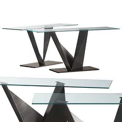 Modern Sofa Coffee Table Combination With Glass Tabletop And Metal Geometric Legs 3d model