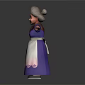 Friendly Cartoon Elderly Woman In Purple Top White Apron Arms Outstretched