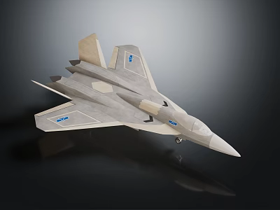 Light Gray Fighter Jet Scale Model With Blue Logos And Aerodynamic Streamlined Design 3d model