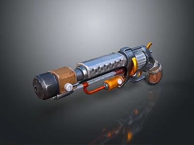 Futuristic Sci-Fi Weapon Design with Metal Barrel Orange Gray Grip and Mechanical Details 3d model