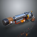 Futuristic Sci-Fi Weapon Design with Metal Barrel Orange Gray Grip and Mechanical Details