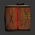 Traditional Red Drum Featuring Yellow Drumhead Red Drumsticks And Orange Decorative Pattern